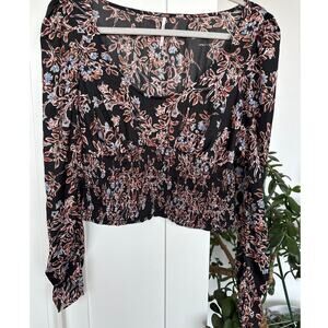 Free People Printed Santiago Cropped Smocked Blouse, Size M, Like New